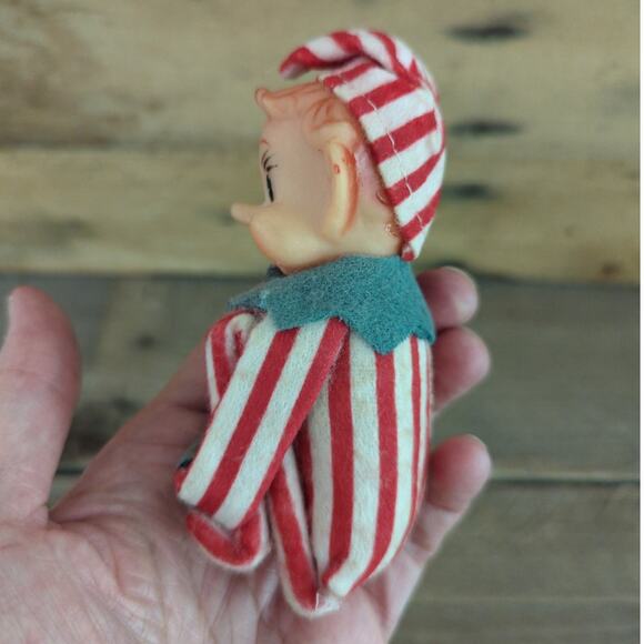 Vintage 1950s MCM Kitschy Red and White Striped Elf Knee Hugger Ornament - Picture 5 of 10